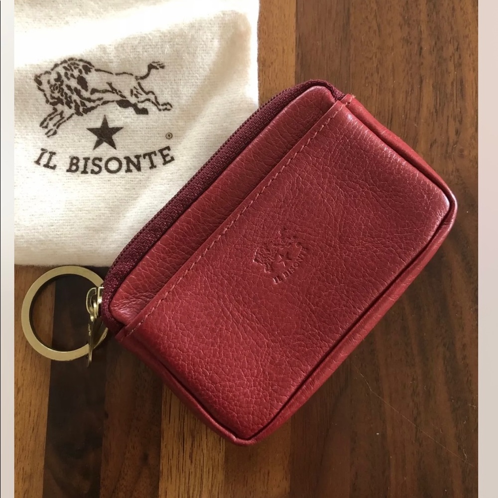 IL BISONTE COIN PURSE Wallet Red Leather Zip